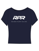 The Sporty Crop Short Sleeve - Navy - Reiner Pump Systems - Center Chest & Back Stacked - Printed - White
