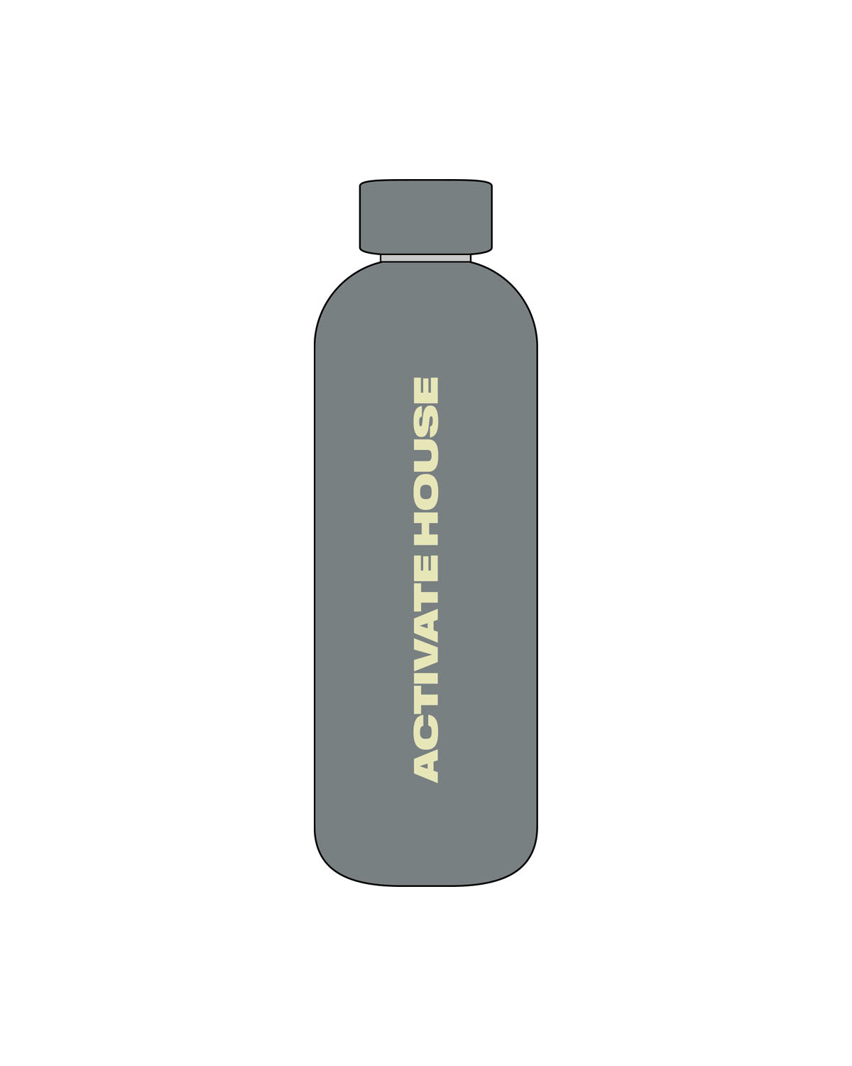 The Water Bottle - Charcoal - Activate House - Center Body - Printed - Light Green