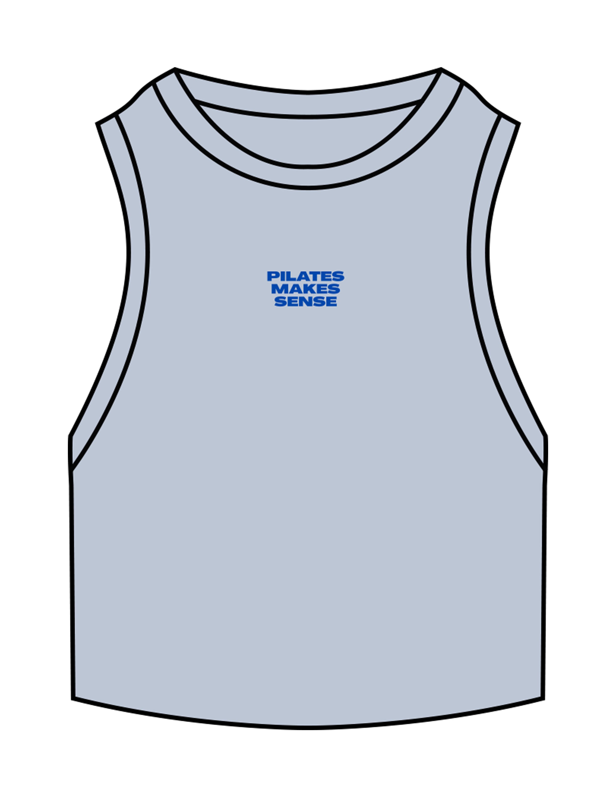 The Ribbed Crop Tank - Powder - Sense Pilates - Center Chest Stacked - Embroidered - Cobalt Blue