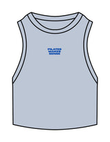 The Ribbed Crop Tank - Powder - Sense Pilates - Center Chest Stacked - Embroidered - Cobalt Blue
