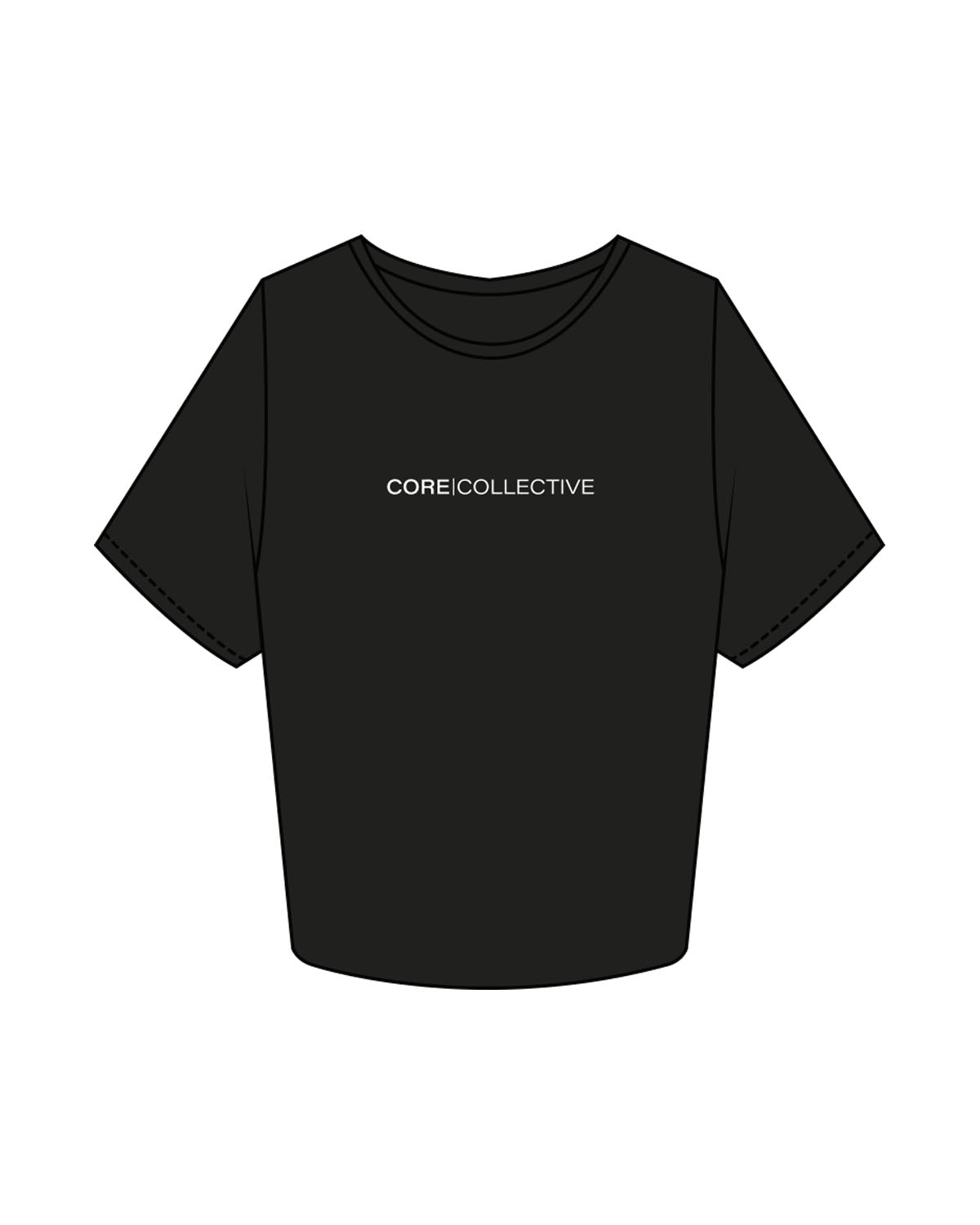 The Crop Tee - Black - Core Collective - Center Chest - Printed - White