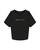 The Crop Tee - Black - Core Collective - Center Chest - Printed - White