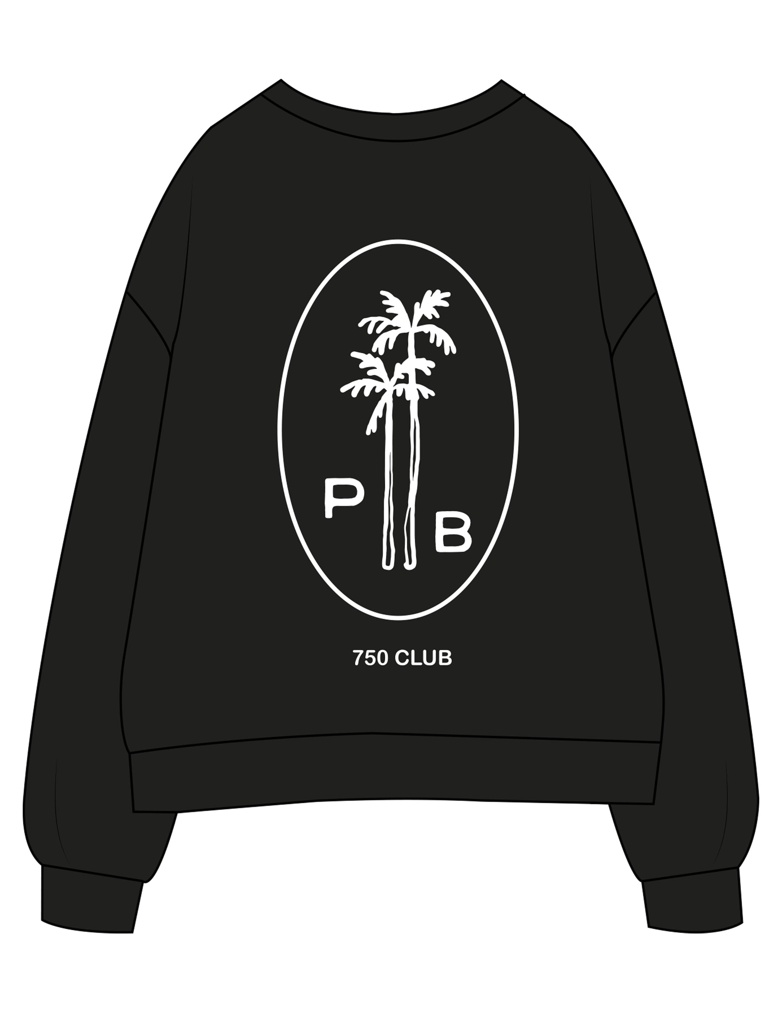 The Womens Crewneck - Black - Pilates Plus PB - Center Chest Stacked & Black Oval Stacked - Printed - White