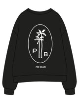 The Womens Crewneck - Black - Pilates Plus PB - Center Chest Stacked & Black Oval Stacked - Printed - White