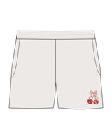 The Womens Sweat Shorts - Bone - Viva Lagree - Left Leg Corner - Printed - Red