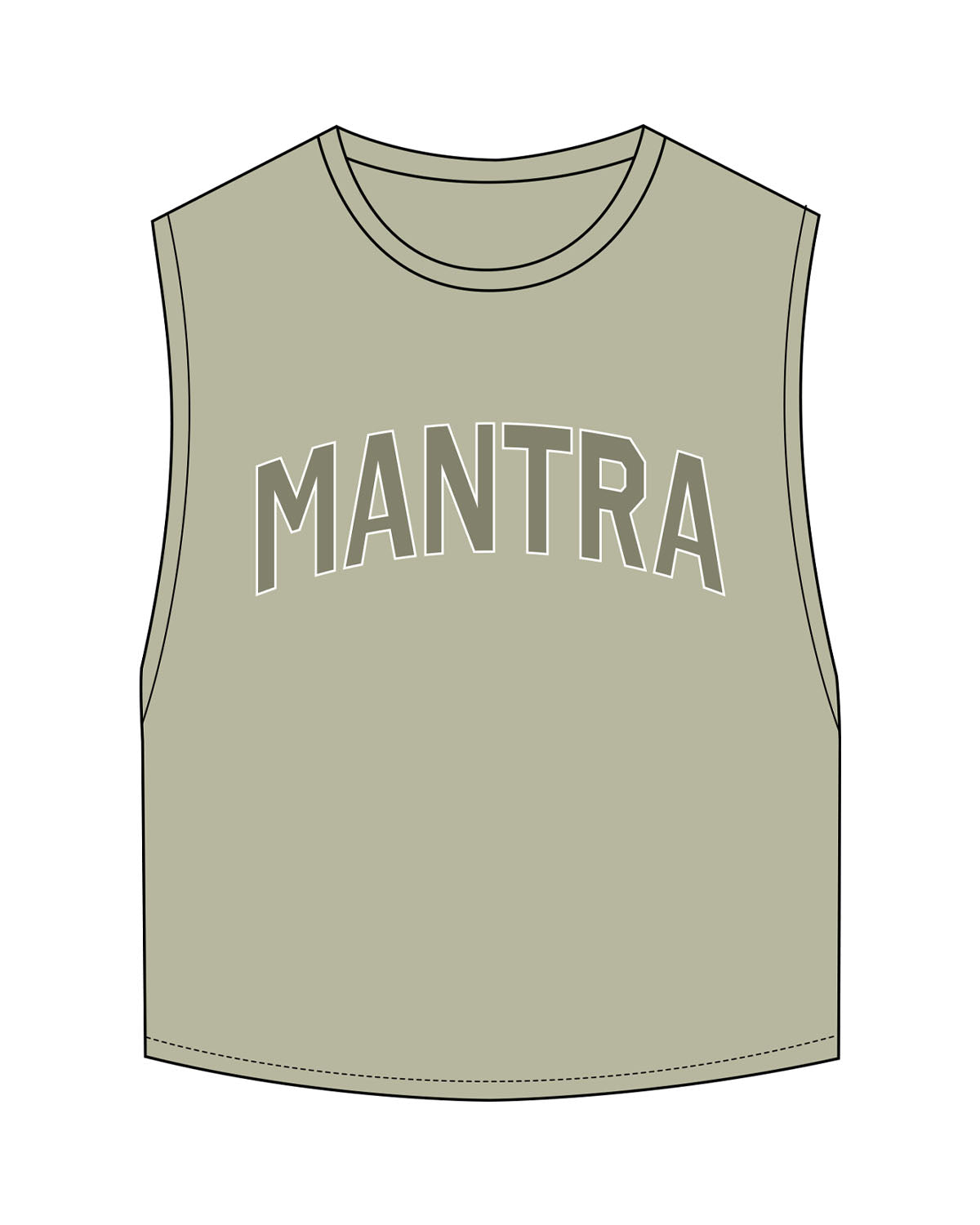 The Crop Muscle Tank - Pistachio - Mantra - Center Chest Arc - Printed - Full Color
