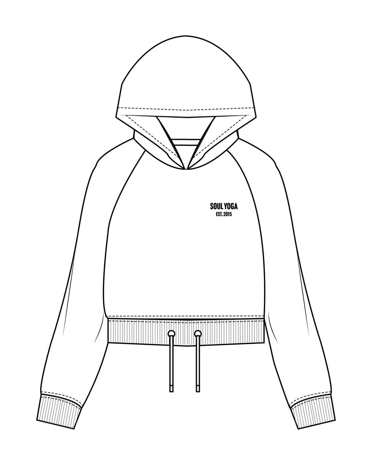 The Cropped Drawstring Hoodie - White - SOUL YOGA - Left Chest Stacked - Embroidered - Black