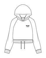 The Cropped Drawstring Hoodie - White - SOUL YOGA - Left Chest Stacked - Embroidered - Black