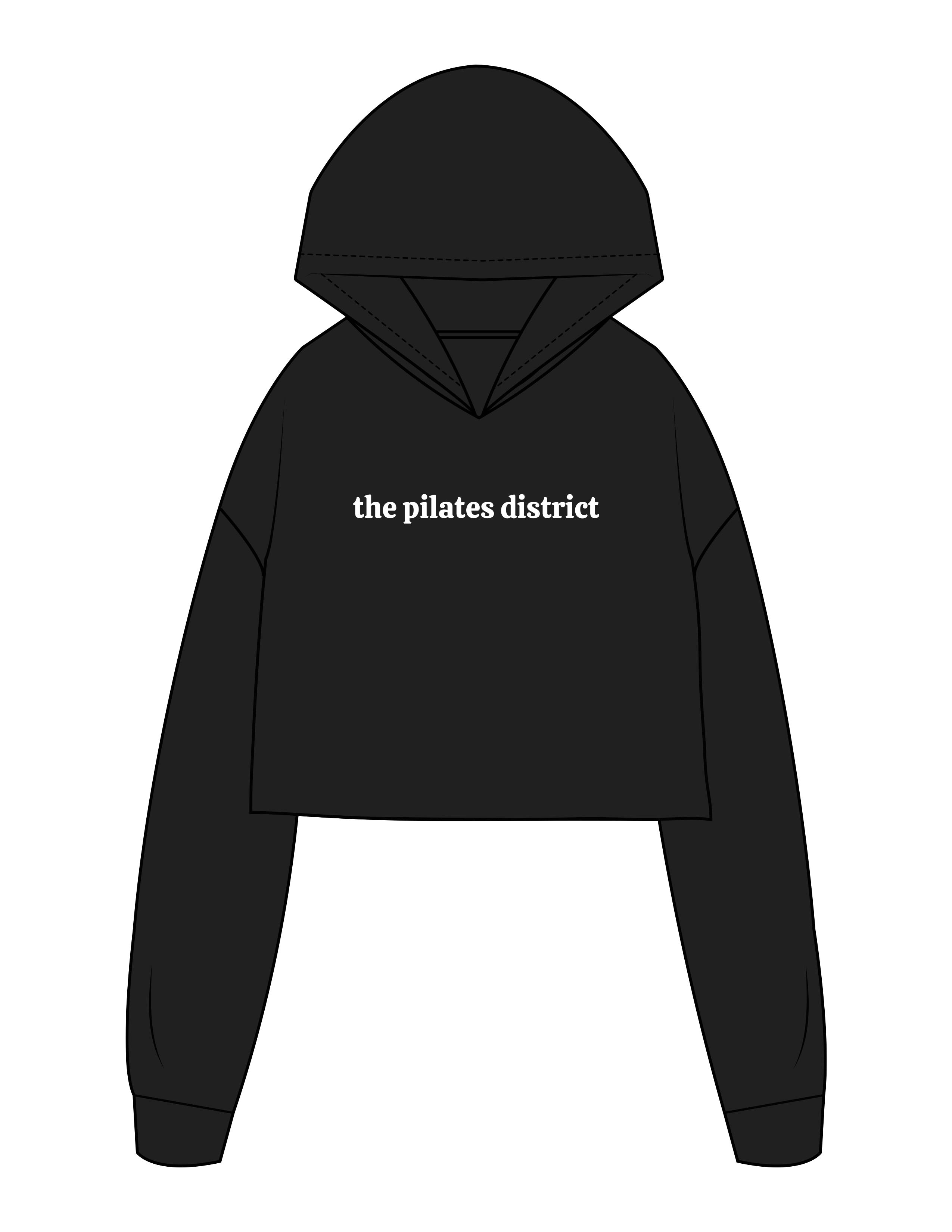 The Crop Terry Hoodie - Black - THE PILATES DISTRICT - Center Chest - Printed - White