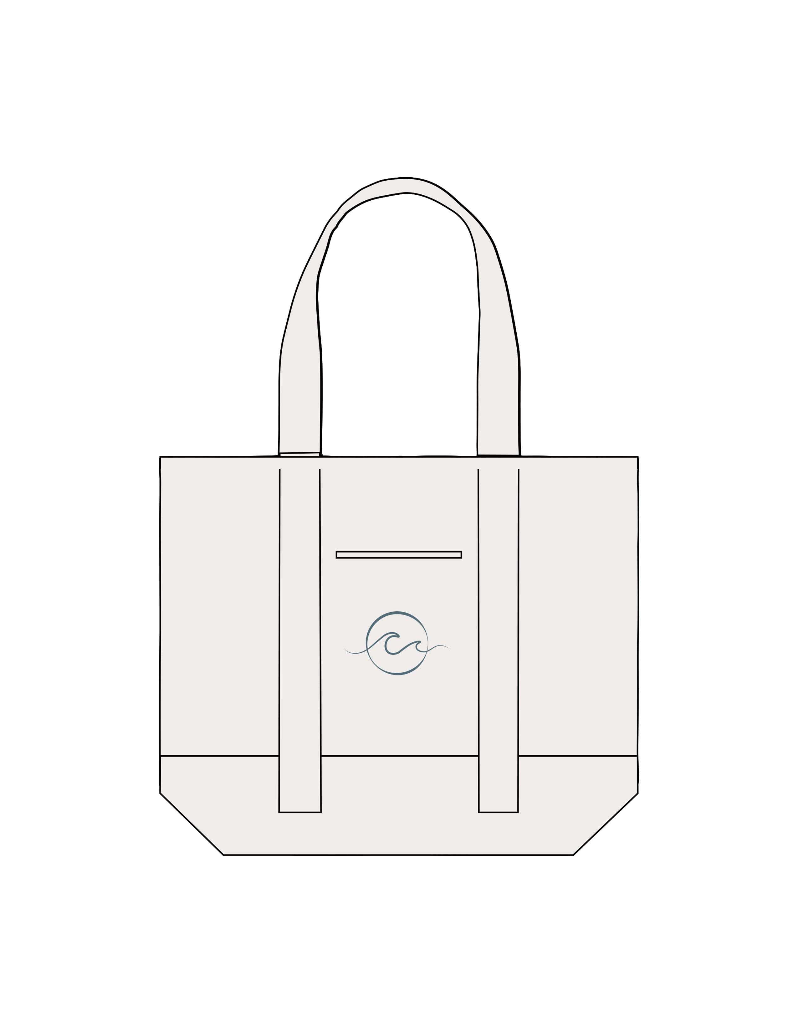 The Contrast Tote Bag - Natural / Natural - Coastal Movement - Center body - Embroidered - Blue