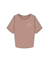 The Crop Tee - Clay - Aligned Pilates - Left Chest Round - Printed - Off white