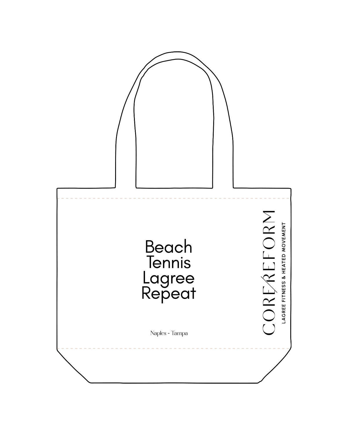 The Tote Bag - White - Core Reform - Center Body & Left Side Stacked - Printed - Black