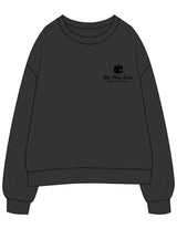 The Womens Crewneck - Washed Black - EAT.PLAY.LOVE - Left Chest Stacked - Printed - Black