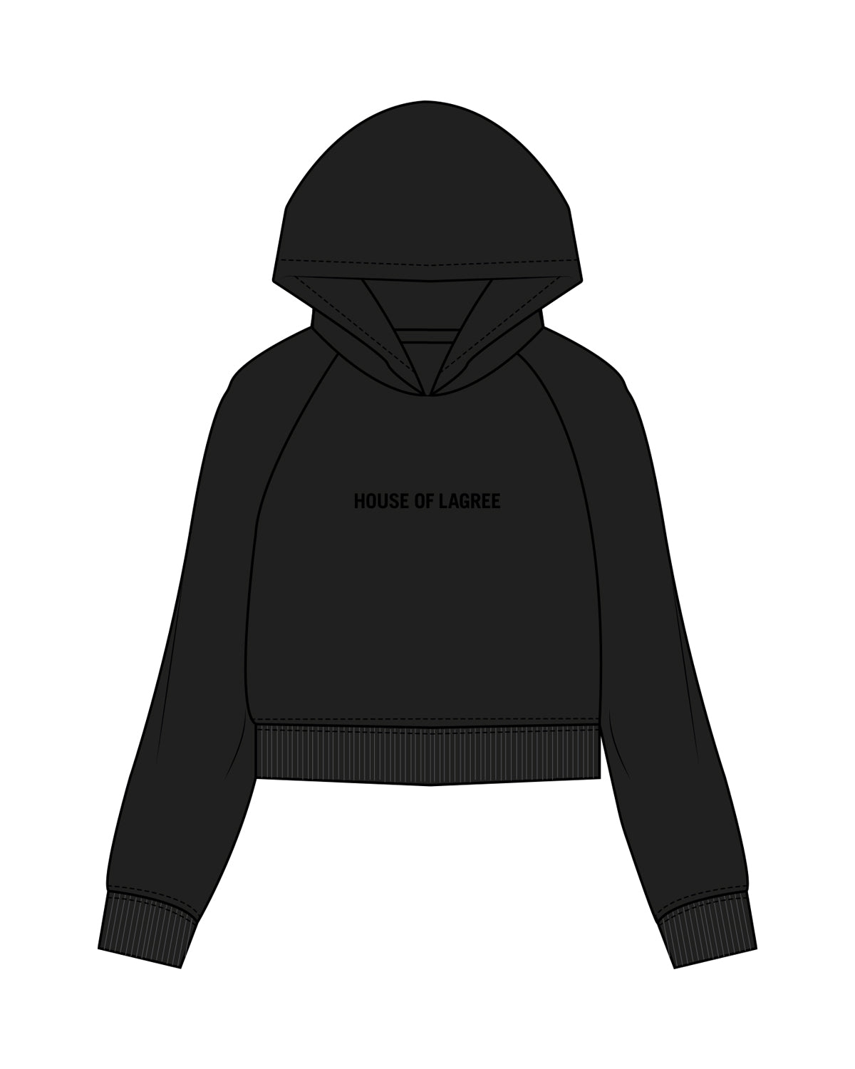 The Womens Crop Hoodie - Black - House of Lagree - Chest Center - Tone on Tone