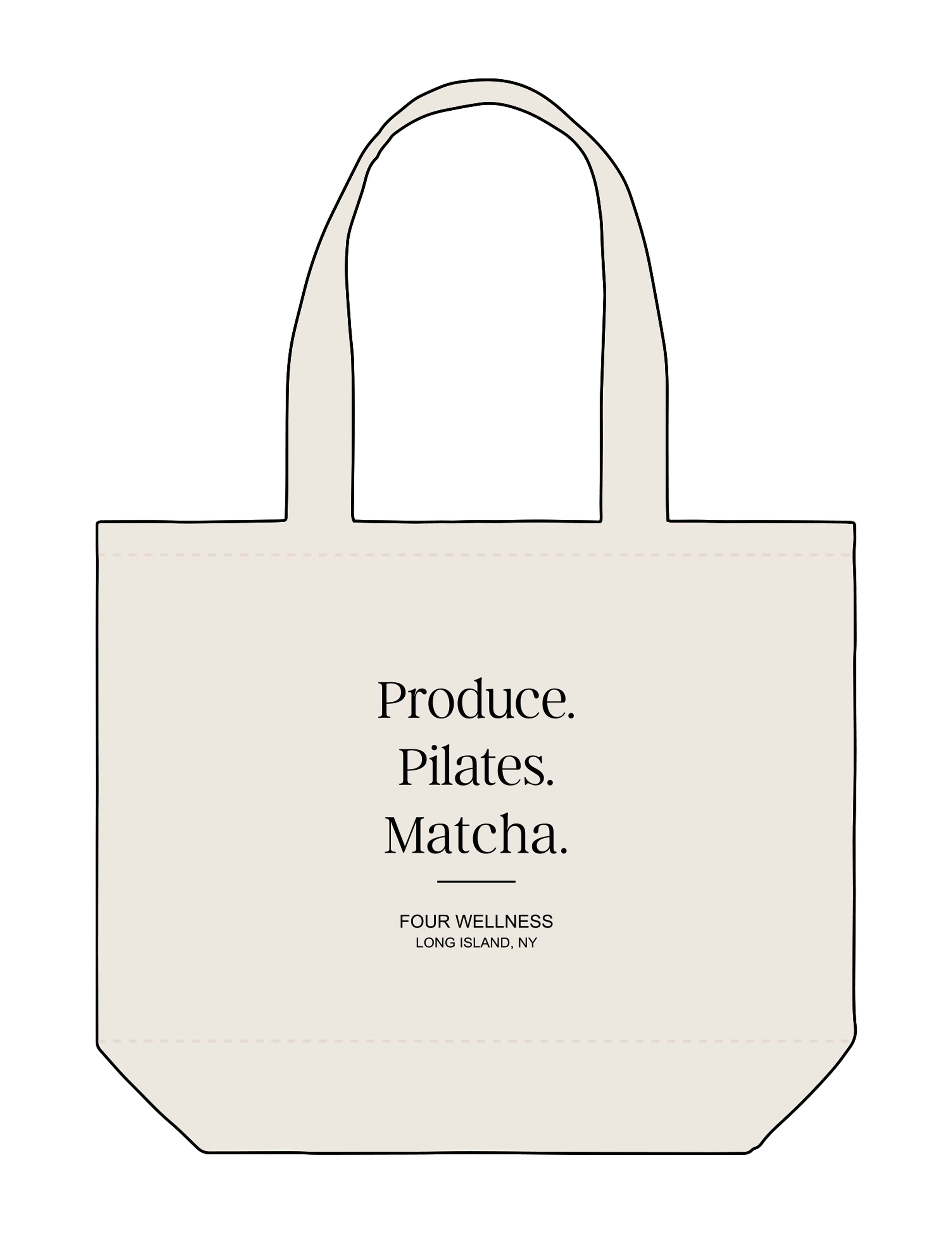 The Tote Bag - Natural - Four Wellness - Body Stacked "PRODUCE" - Printed - Full Color