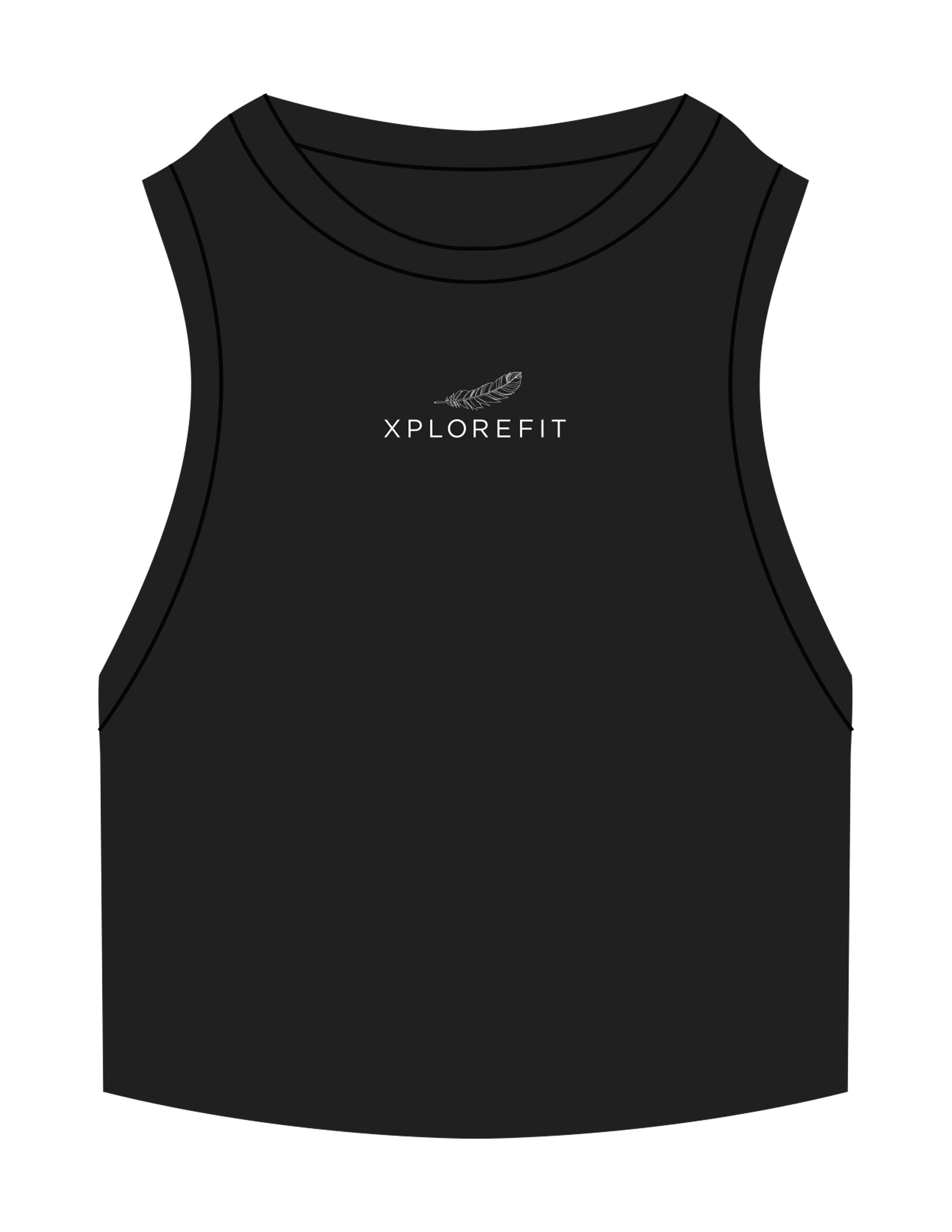 The Ribbed Crop Tank - Black - XPLOREFIT - Center Chest - EMB - White