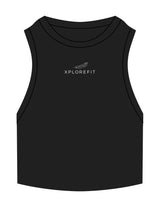 The Ribbed Crop Tank - Black - XPLOREFIT - Center Chest - EMB - White
