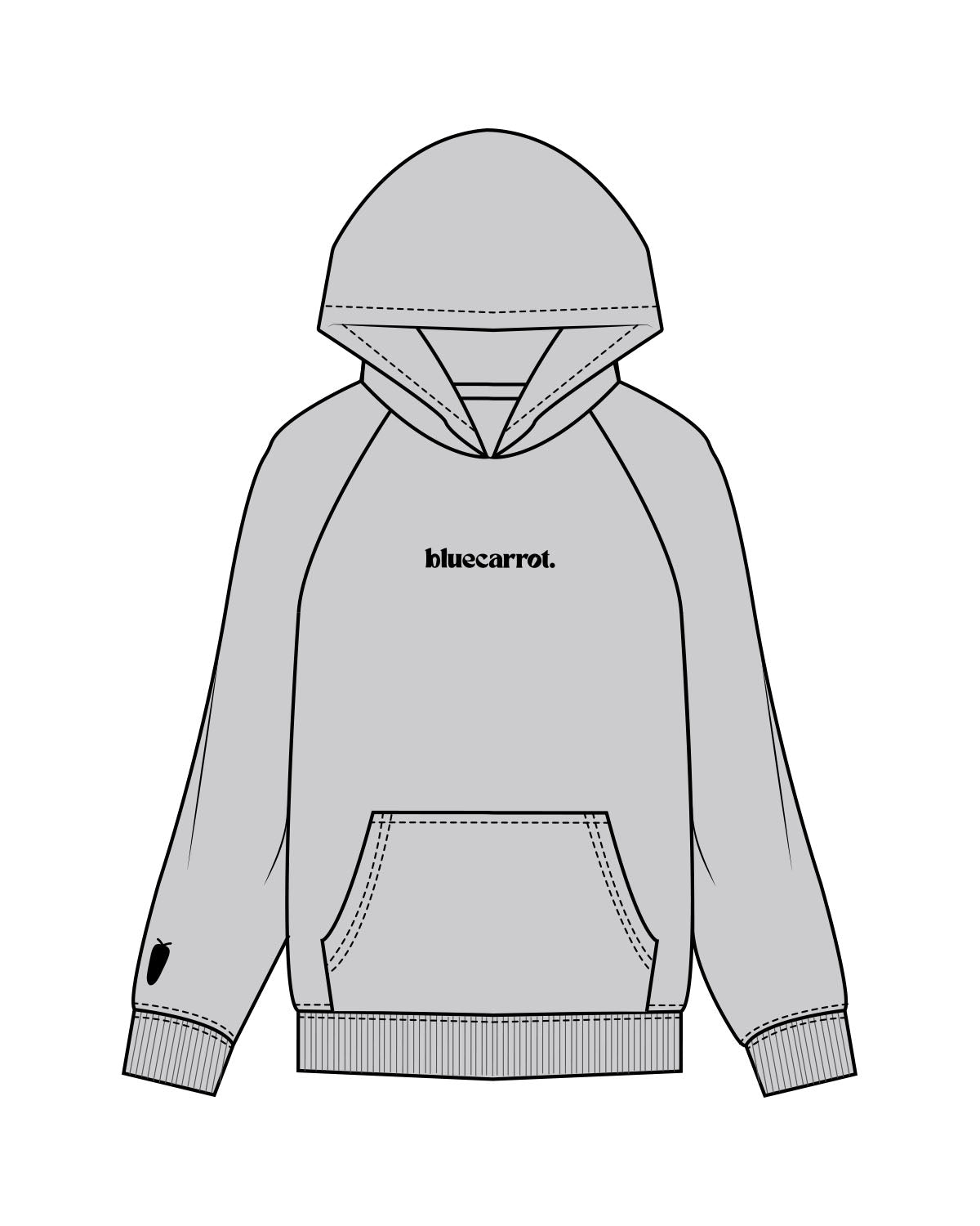 The Womens Hoodie - Storm - BlueCarrot - Center Chest & Left Sleeve - Printed - Black