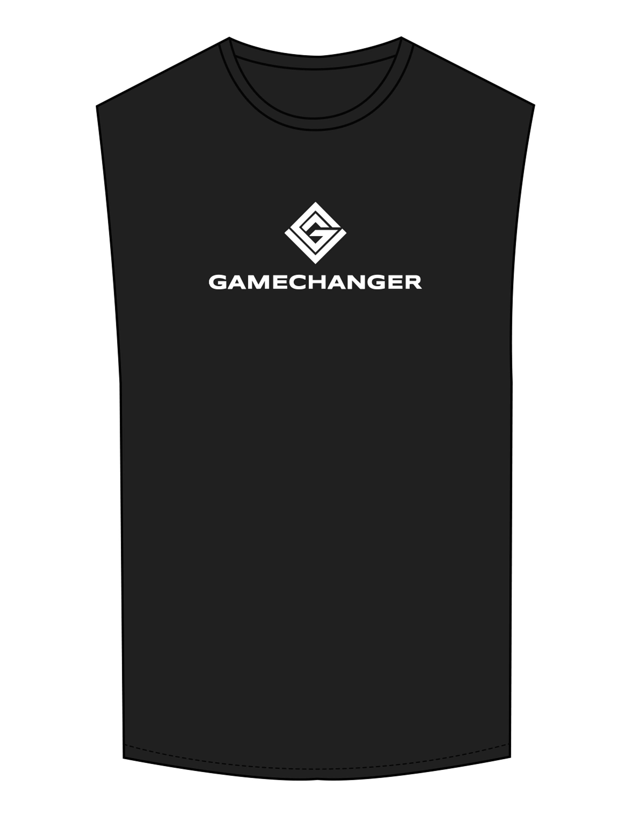 The Muscle Tank - Black - Game Changer - Center Chest Stacked - Printed - White