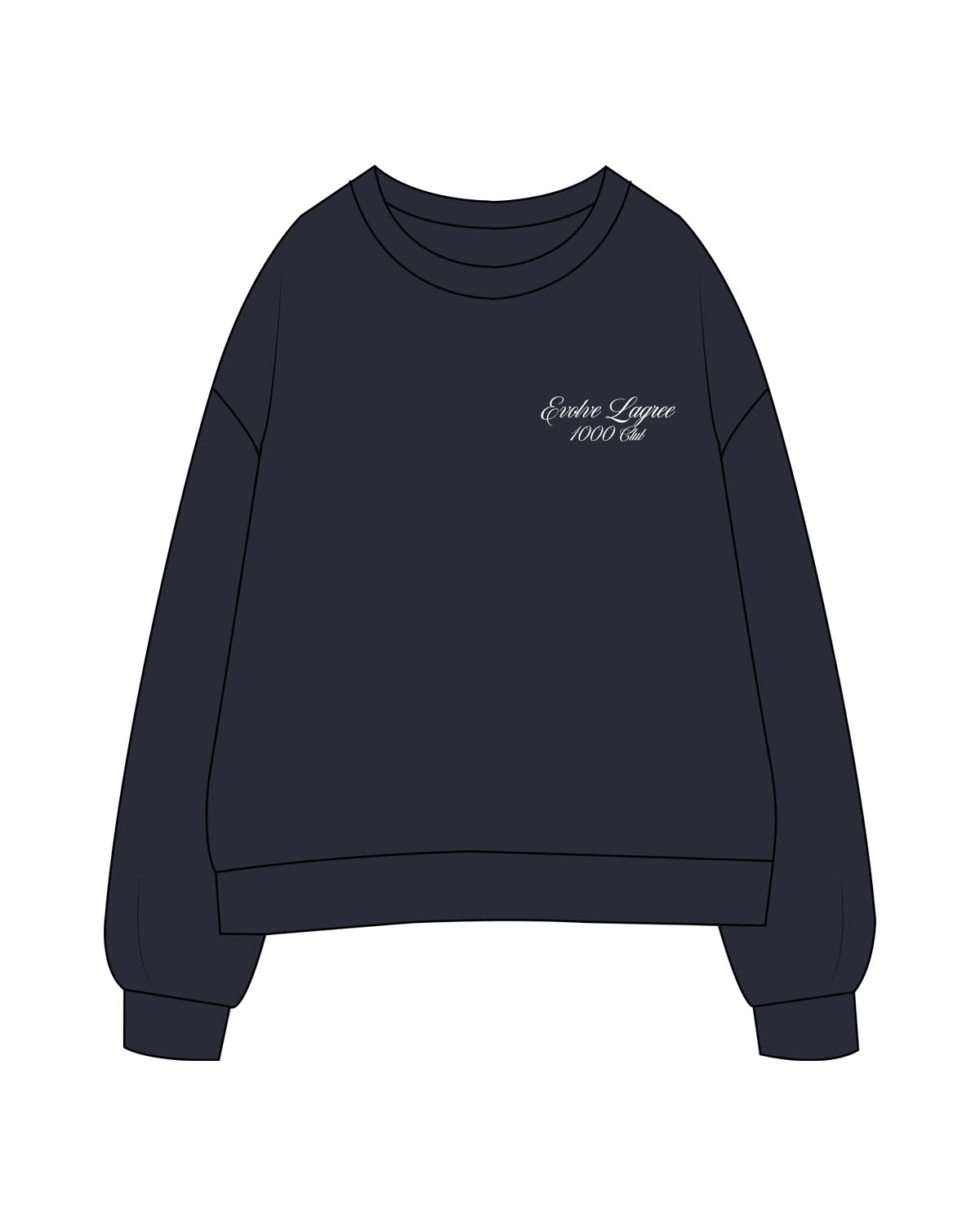 The Womens Crewneck - Ink Blue - Evolve Lagree - Left Chest Stacked - Embroidered - White