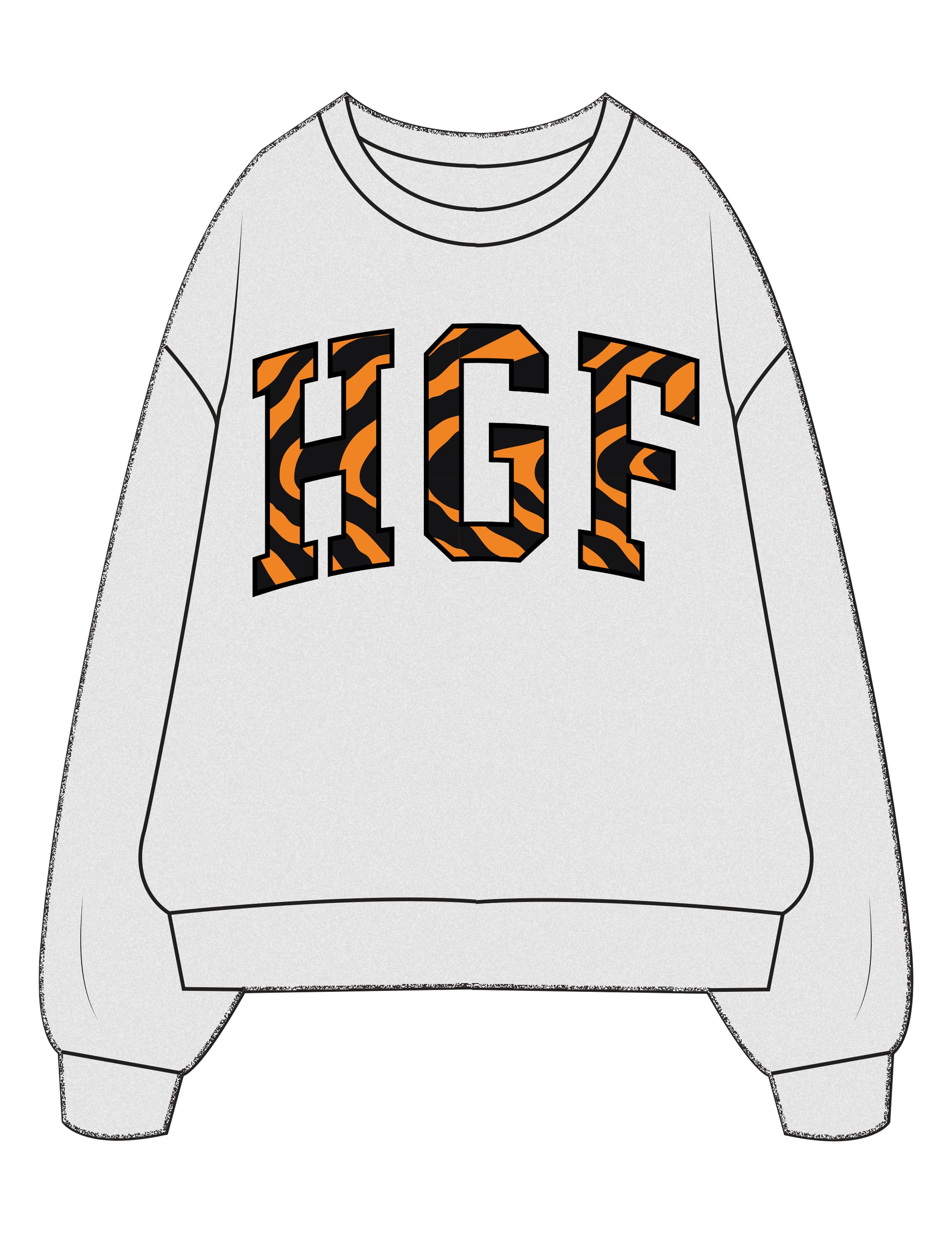 The Mens Crewneck - White Heather - Higher Ground - Center Chest "TIGER" - Printed - Full Color