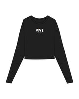 The Micro Rib Crop Long Sleeve - Black - Vive Aesthetics - Center Chest Stacked - Printed - Full Color