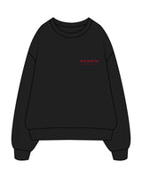 The Womens Crewneck - Black - Renew - Left Chest Stacked & Back Center Stacked - Red
