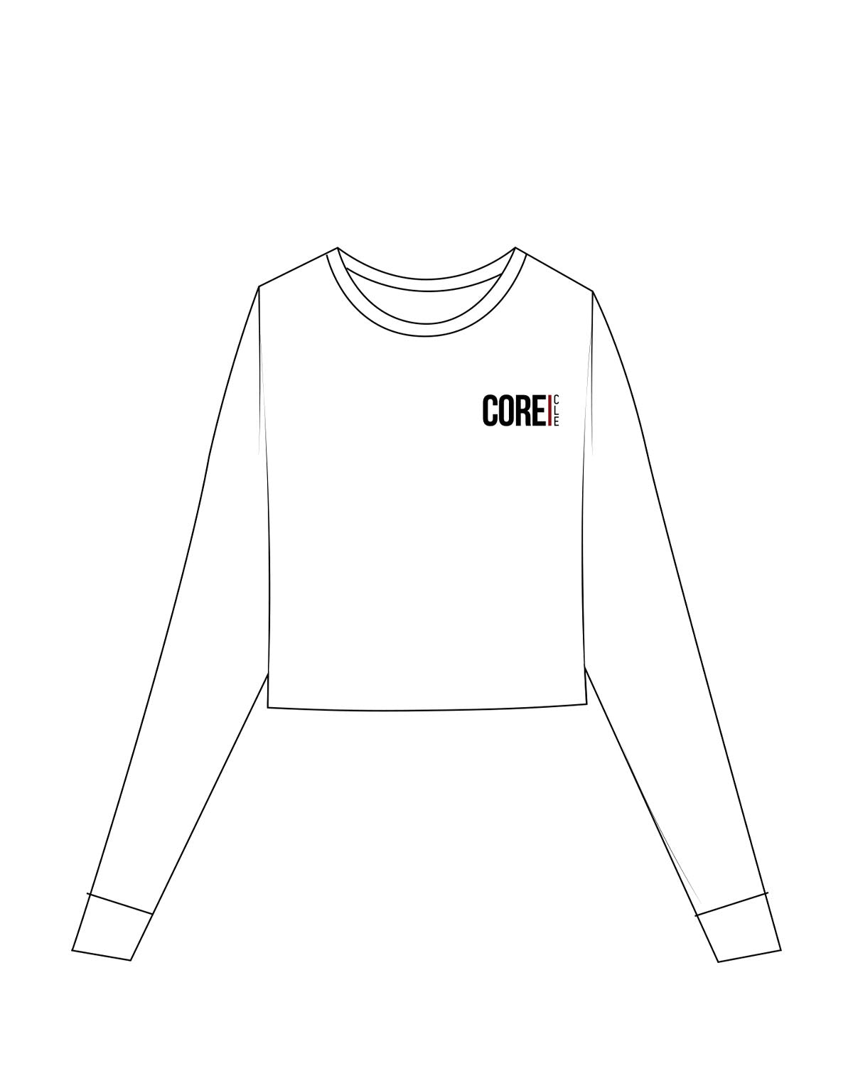 The Micro Rib Crop Long Sleeve - White - Core CLE - Left Chest - Printed - Full Color