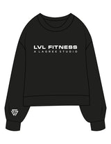 The Womens Sueded Crewneck - Black - LVL - Center Chest Stacked & Right Sleeve - Printed - White