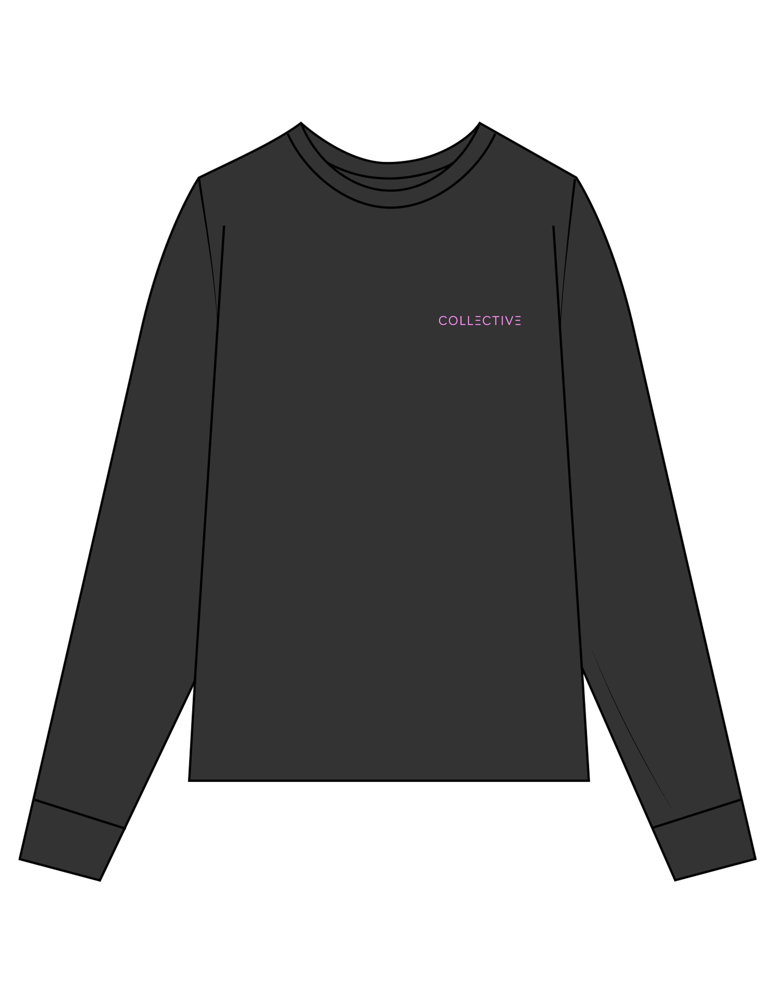 The Mens Heavyweight Long Sleeve - Washed Black - Collective Studios - Left Chest & Back Stacked "Pilates" - Printed - Pink