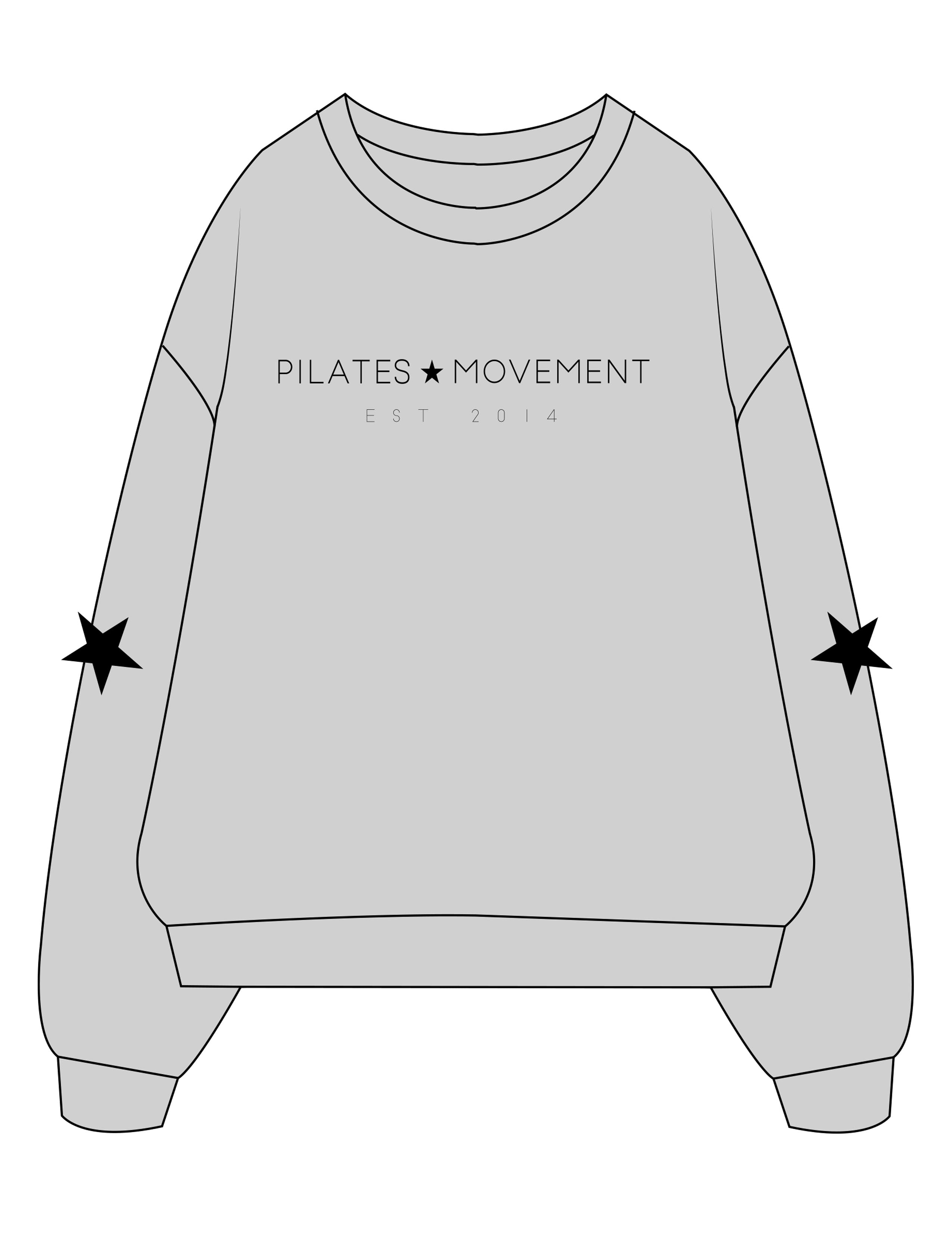 The Recycled Womens Crewneck - Heather - Pilates Movement - Center Chest Stacked - Left & Right Elbow Star - Printed - Black