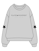 The Recycled Womens Crewneck - Heather - Pilates Movement - Center Chest Stacked - Left & Right Elbow Star - Printed - Black