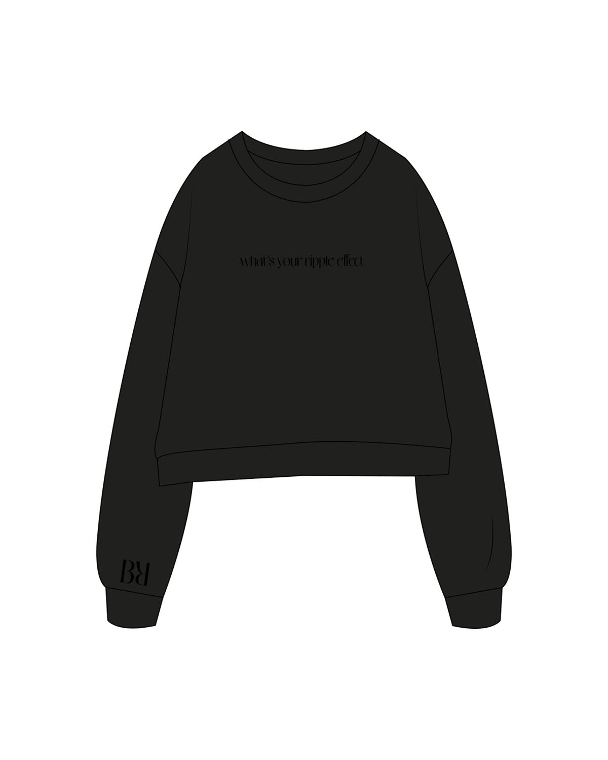 The Studio Crop - Black - Barre Ripple - Center Chest & Right Wrist - Printed - Tone on Tone