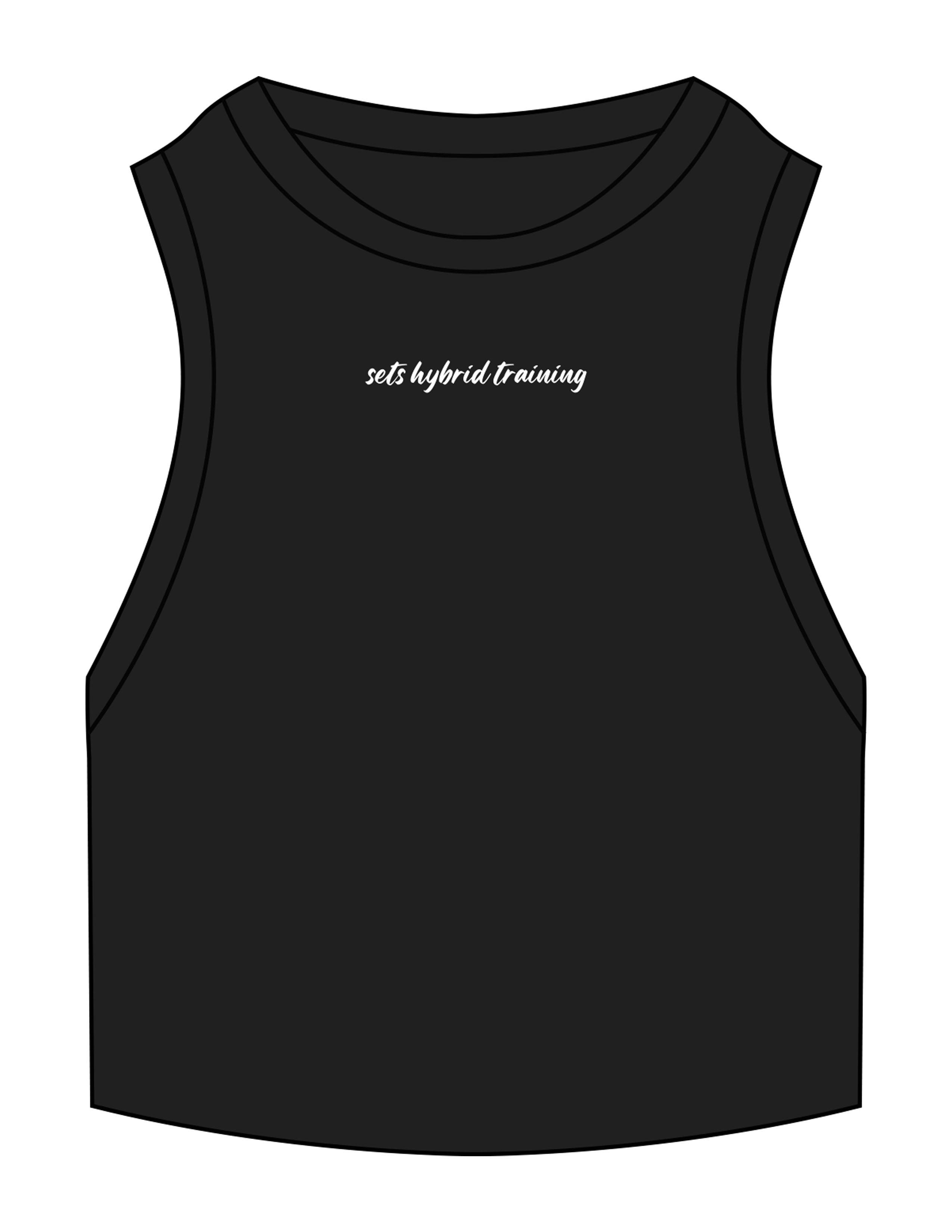 The Ribbed Crop Tank - Black - SETSBUILT - Center Chest - Embroidered - White