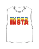 The Crop Muscle Tank - White - Instaphysiques - Center Chest Stacked - Full Color