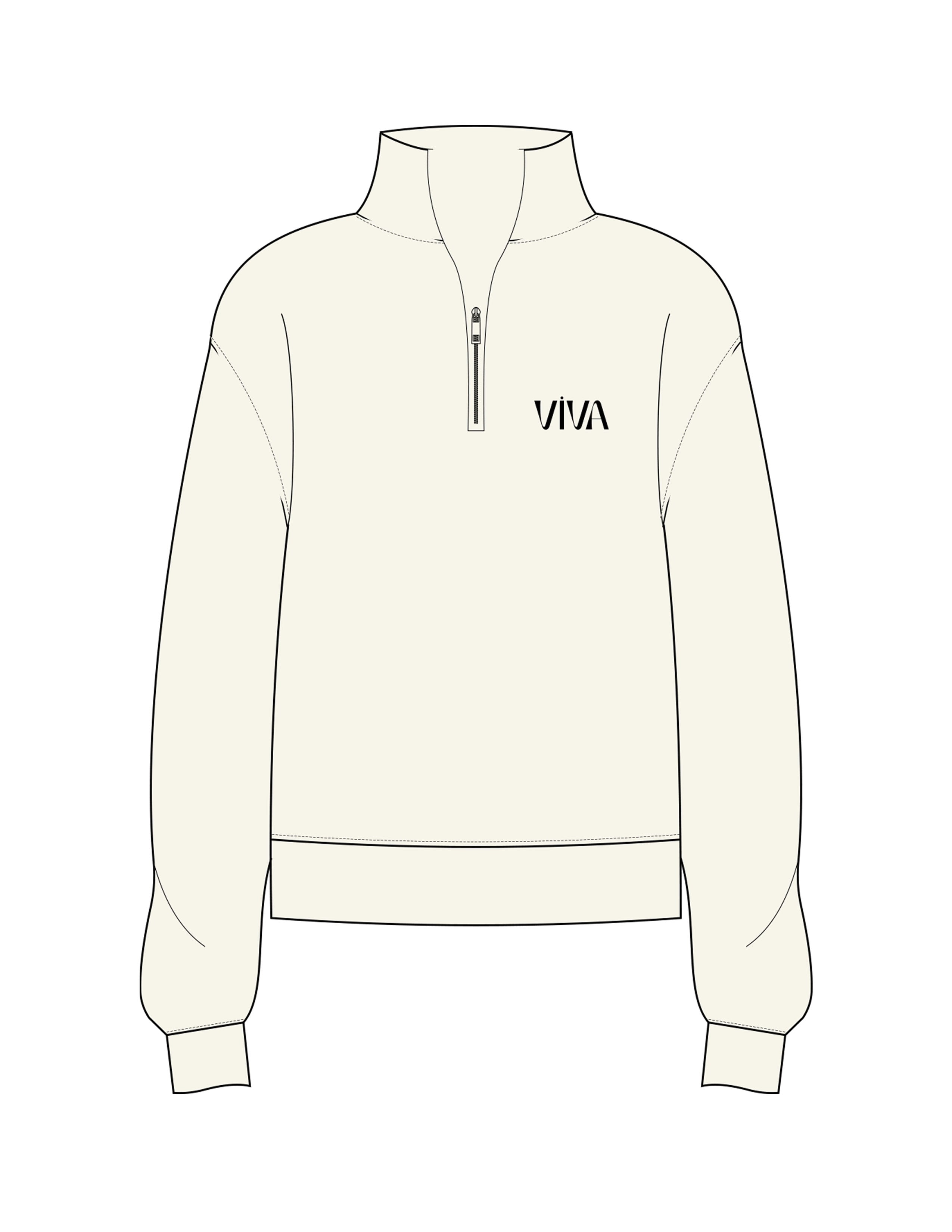 The Womens 1/4 Zip - Off White - Viva Pilates - Left Chest - Printed - Black