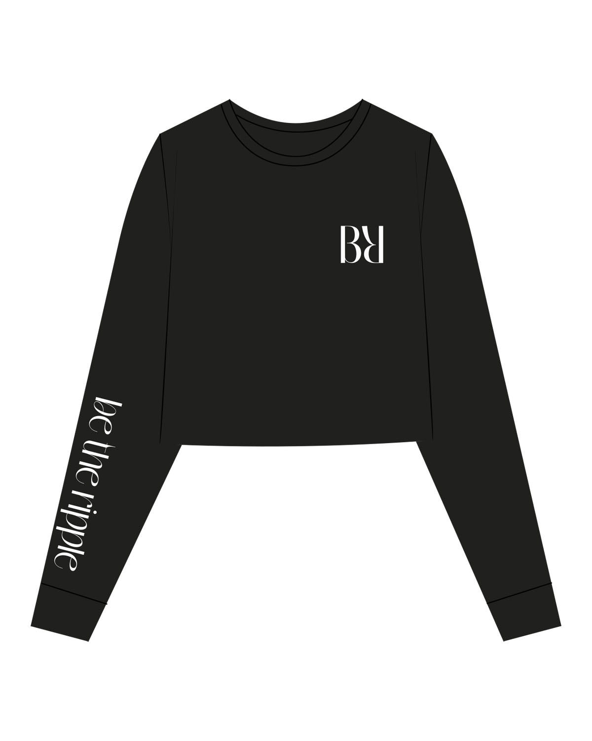 The Crop Long Sleeve - Black - Barre Ripple - Left Chest & Right Sleeve - Printed - White