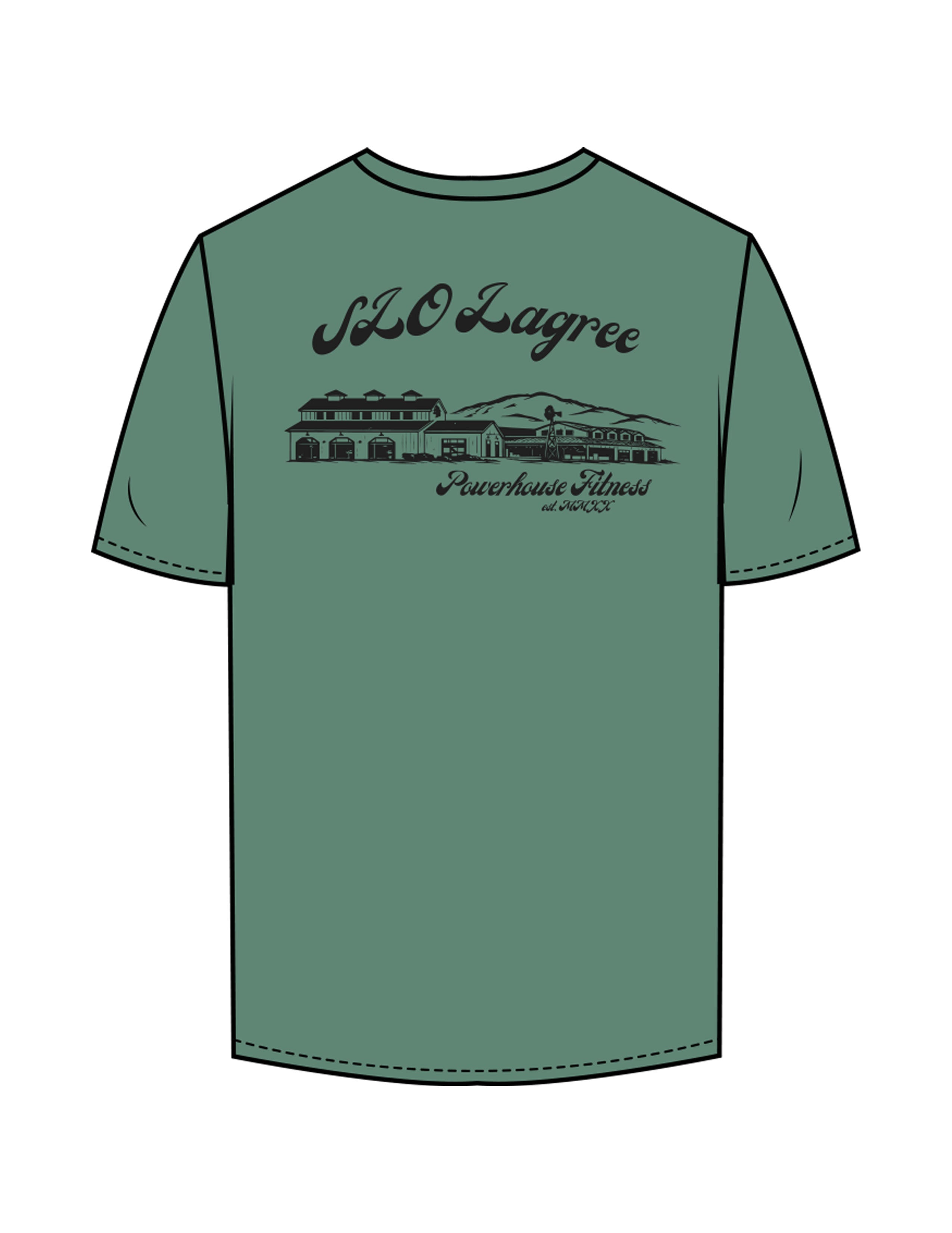 The Mens Tee - Eucalyptus - Powerhouse Fitness - Left Chest & Back Stacked - Printed - Black
