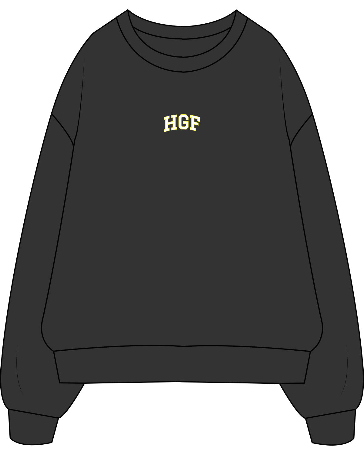 The Mens Crewneck - Washed Black - Higher Ground - Center Chest "HGF" - Embroidered - Full Color