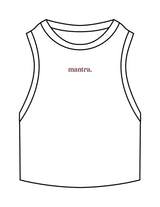 The Ribbed Crop Tank - White - Mantra - Center Chest - Embroidered - Mauve