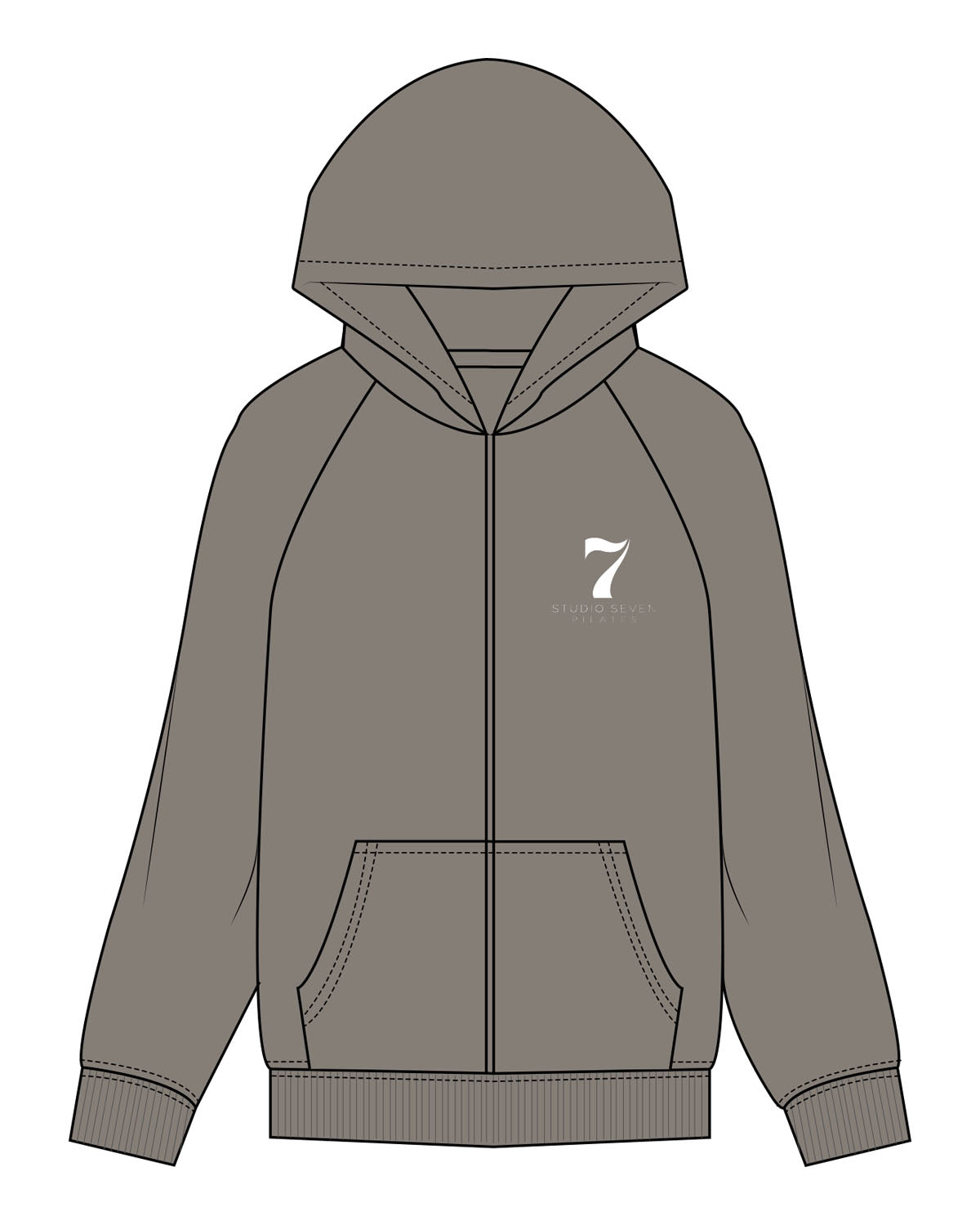 The Mens Zip Hoodie - Washed Gray - STUDIO 7 - Left Chest - Printed - White