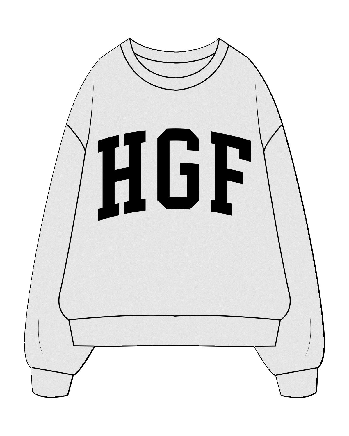 The Mens Crewneck - White Heather - Higher Ground - Center Chest Arc "HGF" - Black