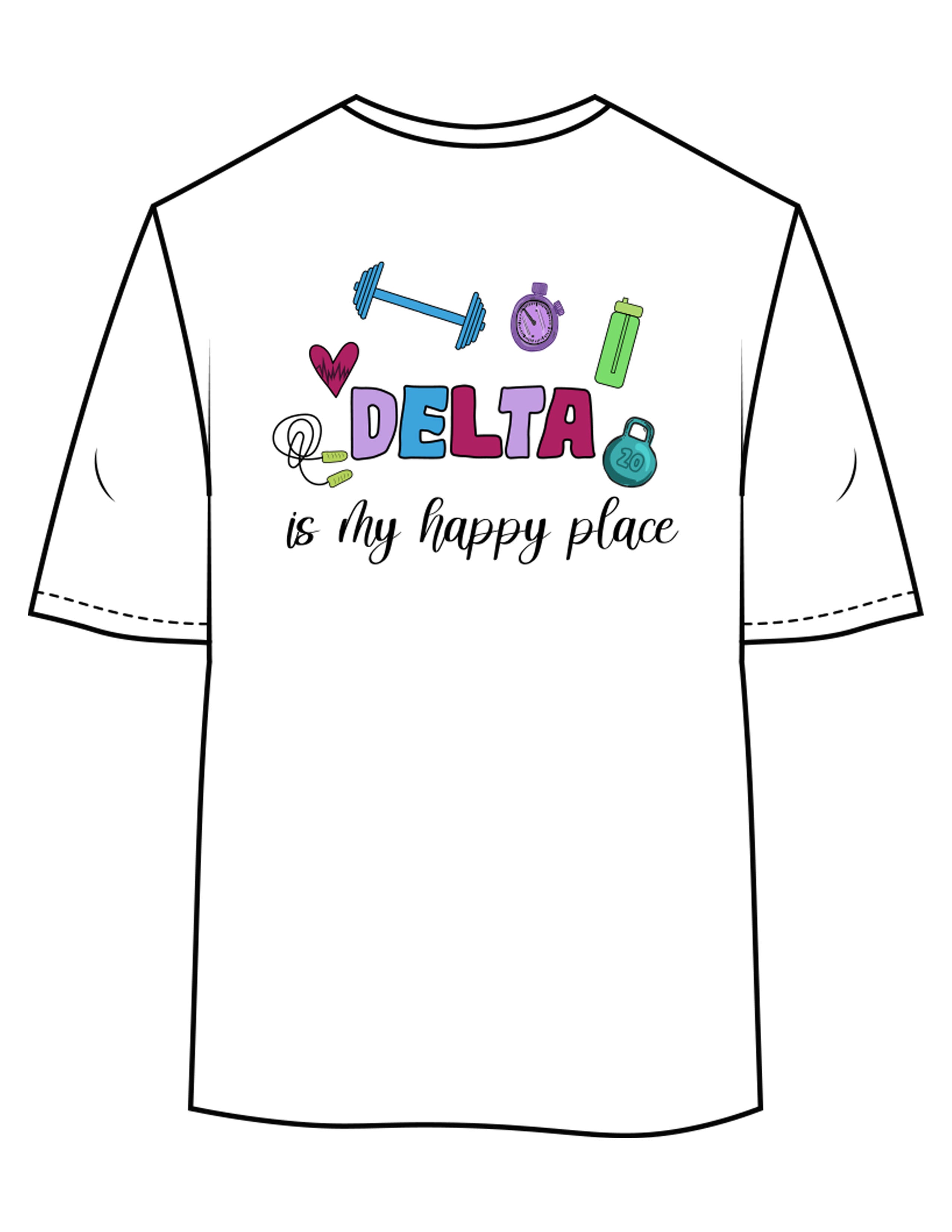 The Womens Oversized Tee - White - Delta Fitness - Upper Chest & Back Stacked "DELTA" - Printed - Full Color