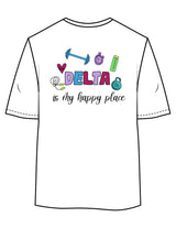 The Womens Oversized Tee - White - Delta Fitness - Upper Chest & Back Stacked "DELTA" - Printed - Full Color