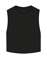 The Crop Muscle Tank - Black - Powerhouse Fitness - Center Back Stacked - Printed - Blue