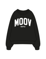 The Mens Crewneck - Black - Moov Seattle - Center Chest Stacked - Printed - Puff - White