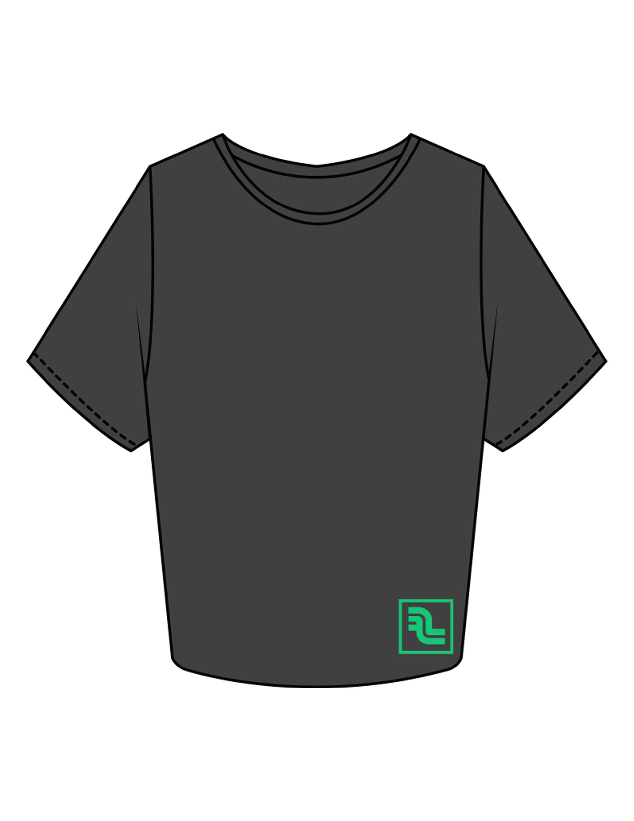 The Crop Tee - Charcoal - Fase Lagree - Front Bottom & Back Neckline - Printed - Emerald