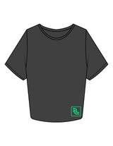 The Crop Tee - Charcoal - Fase Lagree - Front Bottom & Back Neckline - Printed - Emerald