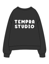 The Mens Heavyweight Crewneck - Coal - Tempra Studio - Left Chest Printed & Back Stacked Puff - White