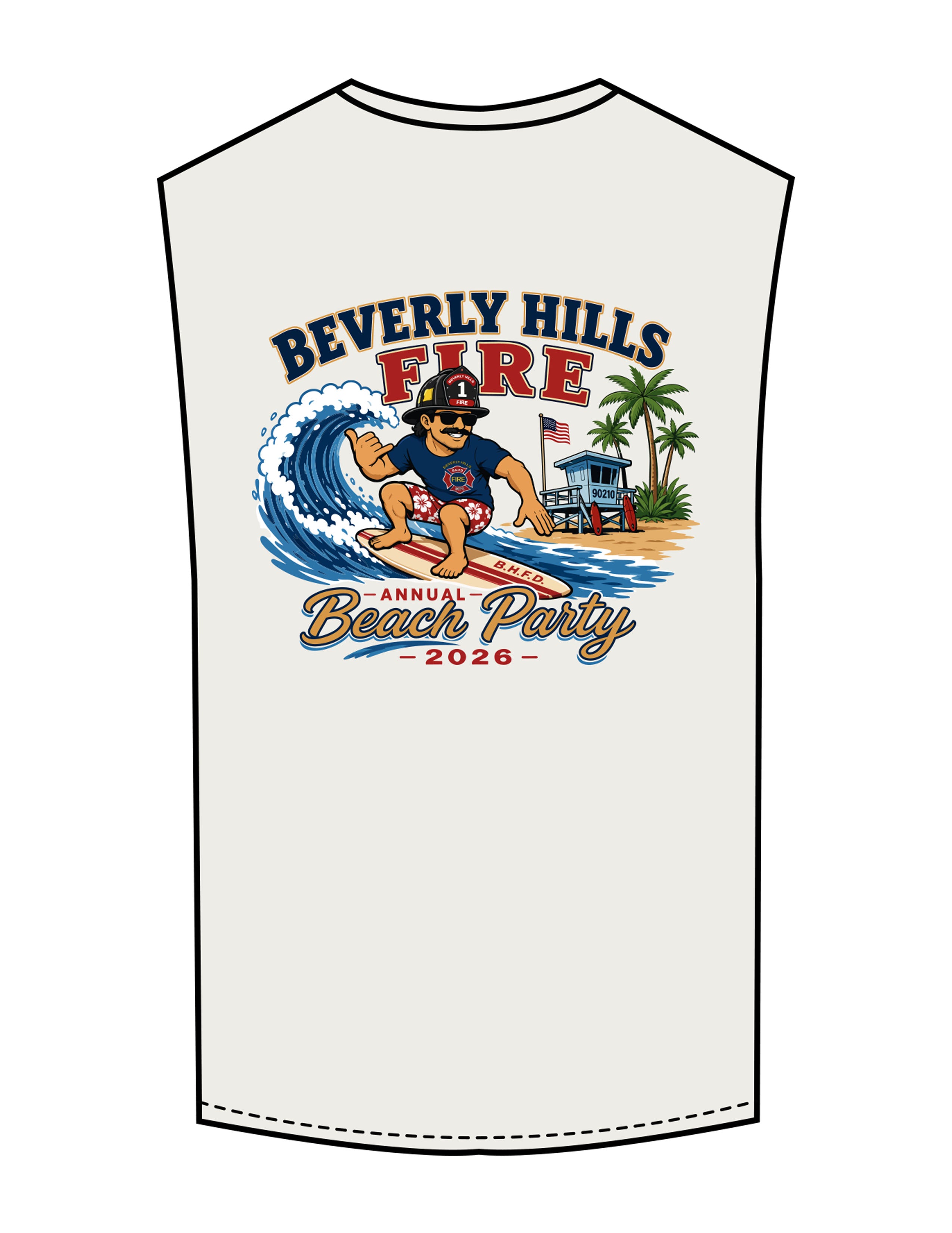 The Muscle Tank - Off White - Beach Party 2026 - Left Chest & Back Image - Printed - Full Color